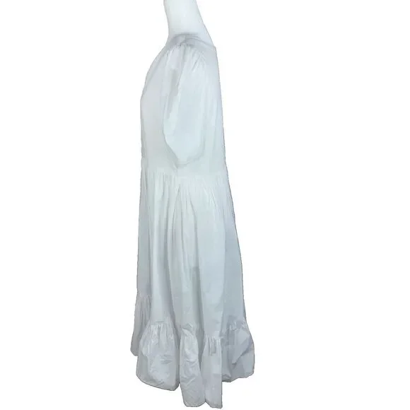 RHODE Dress Size Med White Nisha Puff-Sleeve Cotton Poplin Pockets Unlin… - Picture 3 of 16